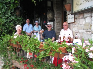 Some of our motley crew enjoying refreshments in Assissi